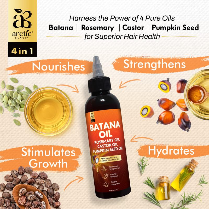 Arctic Beauty All-in-One Liquid Batana Oil (5 oz.) - 100% Pure and Unrefined Honduran Oil with Rosemary, Castor, & Pumpkin Seed Oil - For Scalp and Hair Health