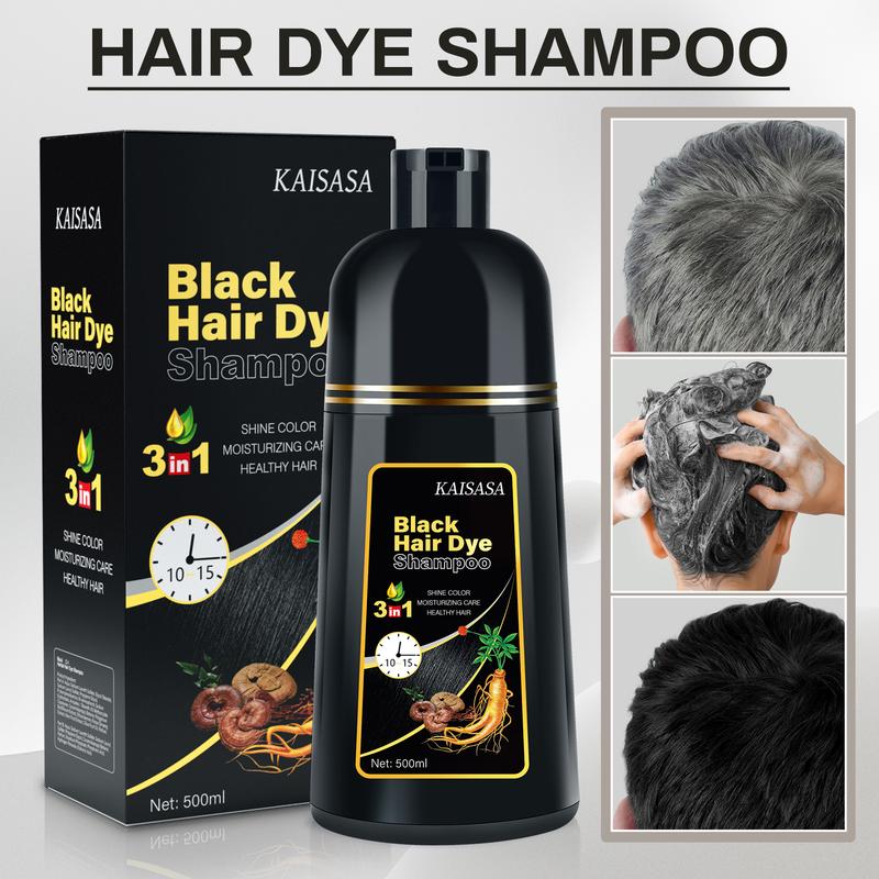 KAISASA Black Hair Dye Shampoo 3 in 1, Herbal Ingredients,Can cover gray hairs,Contains Ginseng Extract,Natural Haircoloring,Plant Haircare