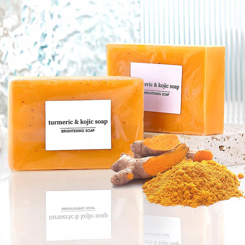 turmeric & kojic soap  - 100g , HandMade Brightening soap With Lemon Turmeric & Kojic Acid  for Men and Women,Rich foam, smells like lemon turmeric,Suitable for washing face, hands and bathing,Cleansing the skin