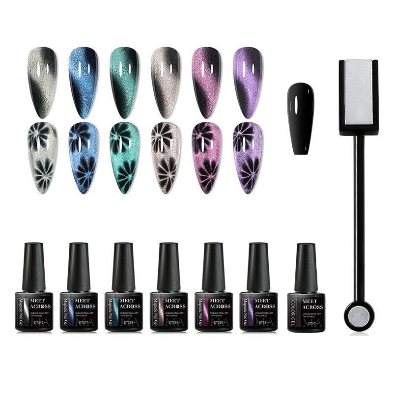 Cat Eye Gel Nail Polish Set, Including 7 Counts UV Gel with 1 Count Stick, Soak Off Nail Art Gel Varnish for Women & Girls