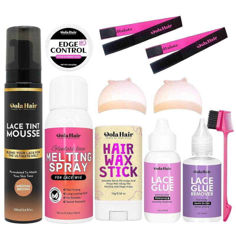 Dolahair Lace Glue Kit Lace Tint Mousse Wig Glue Kit complete set lace front kit wig installation kit wig melting kit Melting Spray for Lace Wig Melt Wig Essentials