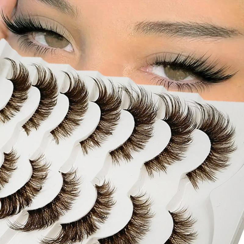 8D Fluffy False Eyelashes for Eyelashes Extensions, Wispy Transparent Stem Brown Faux Cluster Lashes, Eyelashes Extensions, Natural Curling Eye Makeup Strip Lashes for Women & Girls Eye Extensions, Christmas Gift