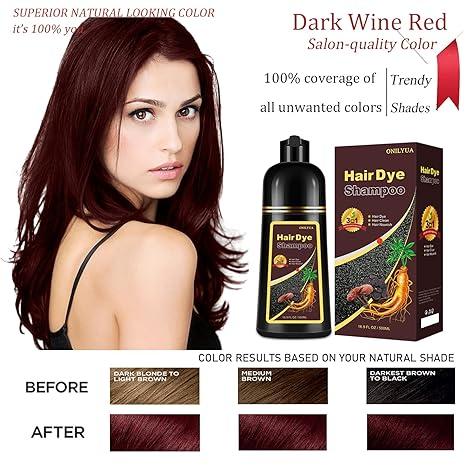 Dark Wine Red Hair Shampoo, 100% Gray Hair Coverage for Men & Women, Instant and Long-lasting Hair Color Shampoo in Minutes, 3 in 1 Pure Plant Extract Natural Hair Dye Kit for All Hair Types Haircare