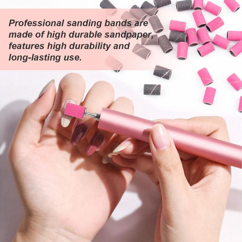 Nail Drill Sanding Bands Kit, 240pcs set Professional Sanding Band with 2 Counts Nail Drill Bits, Professional Manicure & Pedicure Tools