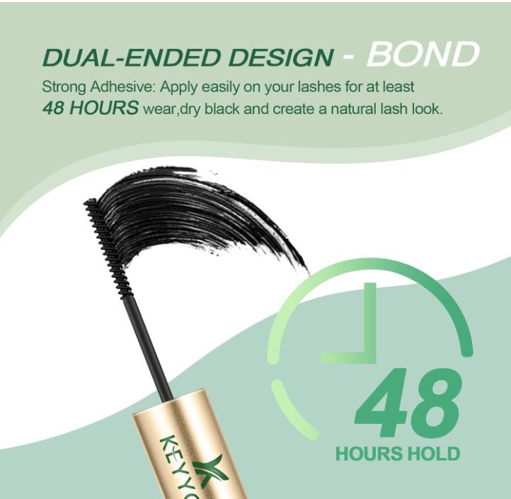 Lash Bond and Seal KEYYOU Cluster Lash For Lash Clusters Strong Gentle Comfortable Bond and Seal WaterProof Mascara Wand Individual Lash  5ml+5ml（BLACK)