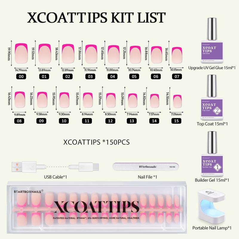 btartboxnails XCOATTIPS French Tip Press on Nails - Square or Almond Brighter pastel Press On Nails , 46.99$ Short Fake Nails Kit with UV Glue, Nails Lamp, All in One Soak Off Acrylic Fake Nail Extension