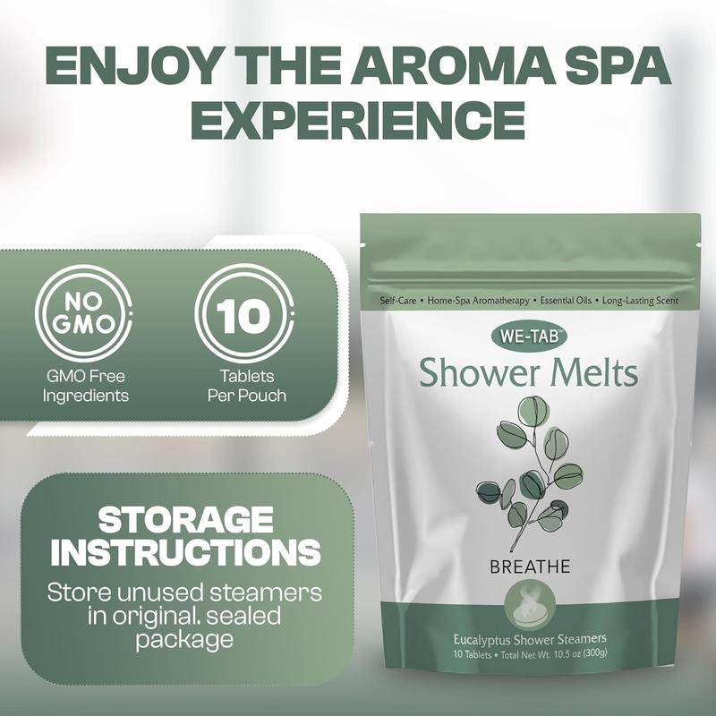 Shower Steamers 10-pk with Essential Oil Aromatherapy to Breathe Clear, Long Lasting Eucalyptus Scent, No Stain or Artificial Dye, for Relaxation, Stress & Sinus Relief and Self Care