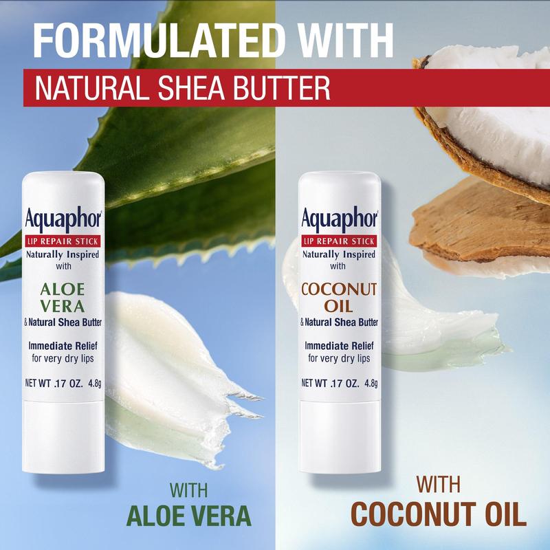 Fan Favorites: Aquaphor Healing Ointment Advanced Therapy Skin Protectant, Dry Skin Body Moisturizer 14 Oz Jar,  Aquaphor Healing Balm Stick 0.65 Oz Stick, Aquaphor Lip Repair Stick Naturally Inspired Aloe Vera 0.17oz and Coconut 0.17 oz