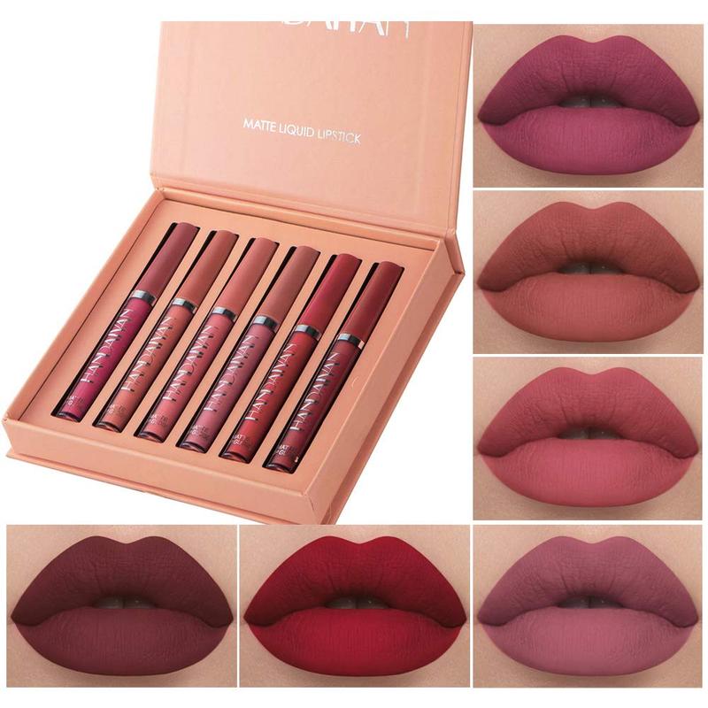 6Pcs Matte Liquid Lipstick Makeup Set, Matte liquid Long-Lasting Wear Non-Stick Cup Not Fade Waterproof Lip Gloss Gift Moisturizing Daily Cosmetic Lip Care