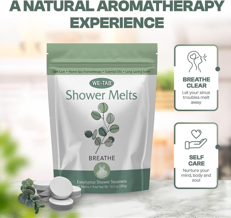 Shower Steamers 10-pk with Essential Oil Aromatherapy to Breathe Clear, Long Lasting Eucalyptus Scent, No Stain or Artificial Dye, for Relaxation, Stress & Sinus Relief and Self Care