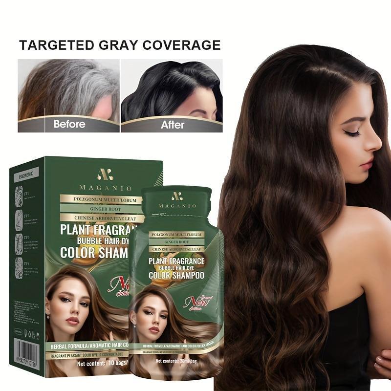 Plant Extract Bubble Hair Dye Shampoo, 10pcs box Natural Extracts Hair Dye Permanent, Suitable for Both Men and Women, Hair Care & Styling Product