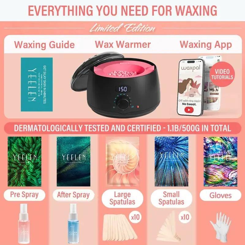 Multi-use Bikini Hair Removal Waxing Kit, 1 Set Digital Wax Heater with 5 Packs Hard Wax Beads & Gloves & 2 Sprays & 2 Packs Sticks & 1 Guide Book, Hair Removal Wax Personal Care Accessories, Stocking Fillers Gift,  Waxing Kit