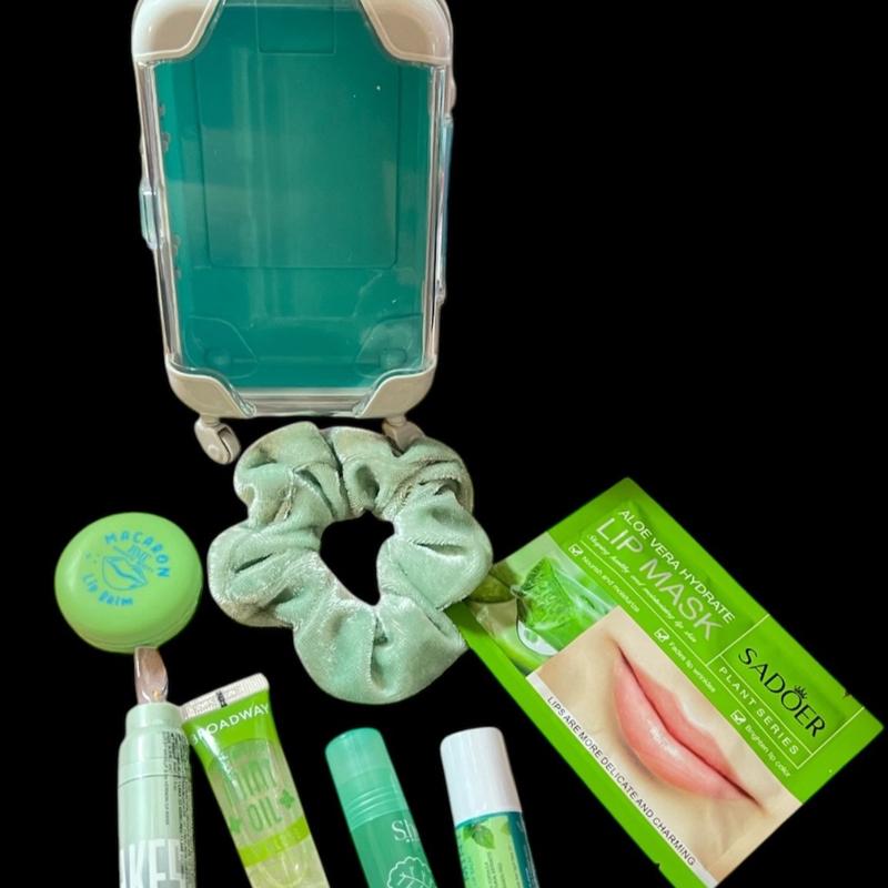 Mini Suitcase Lip Gloss Bundle (lip oil, lip gloss, lip balm + scrunchie+ hydrating lip mask)