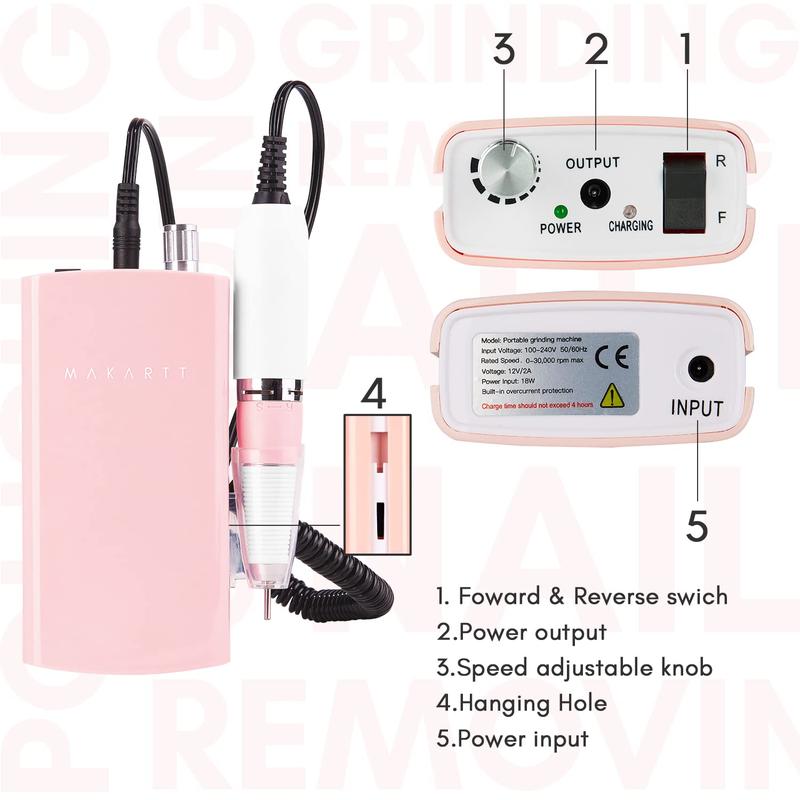 [FREE SHIPPING] Makartt Malory Rechargeable 30000RPM Portable Nail Drill - Electric E File with Drill Bits Manicure Nail Care