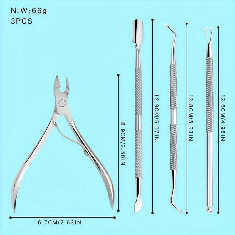 Stainless Steel Nail Tools Set, 4 Counts set Nail Cuticle Pusher & Nail Cuticle Nipper, Professional Nail Care & Maintenance Tool Set