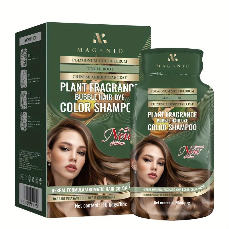 Plant Extract Bubble Hair Dye Shampoo, 10pcs box Natural Extracts Hair Dye Permanent, Suitable for Both Men and Women, Hair Care & Styling Product