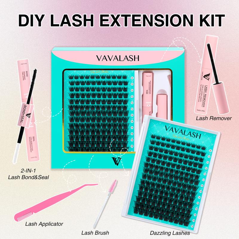 VAVALASH DIY Cluster Lash Kit, Lash Bond&Seal, Remover, Lash Tweezer for DIY Eyelash Extension at Home For Girl Make up Makeup Cosmetic Eyelashes Extensions