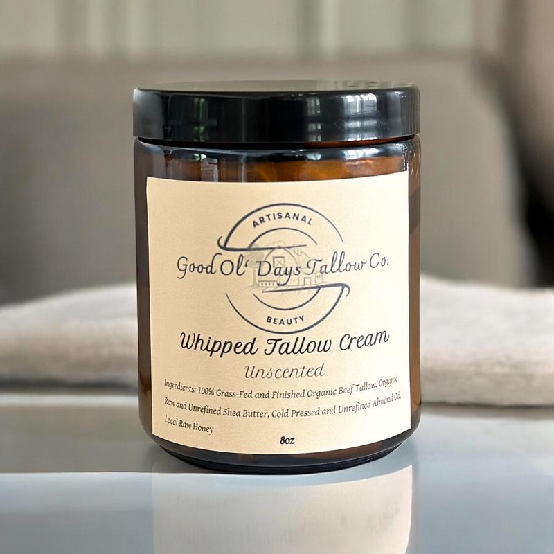 Options of Unscented, Eucalyptus, or Lavender Whipped Tallow Cream-100% Grass Fed and Finished Organic Beef Tallow, Shea Butter, Almond Oil, Honey