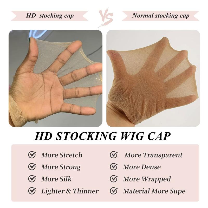 Bling Hair 1Pack with 2pcs Plain beige hair net Wig Caps High Quality Hair Nets Weave Nylon Stretchy Lace Front Wig Cap for Women Men Light Brown