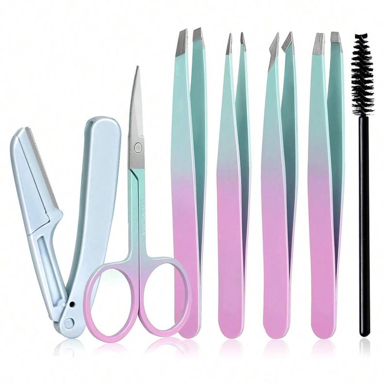 Eyebrow Tweezers Set, 7 Counts set Eyebrow Tweezers Kit with Eyelash Brush & Scissors & Scraper, Professional Makeup Tools for Women