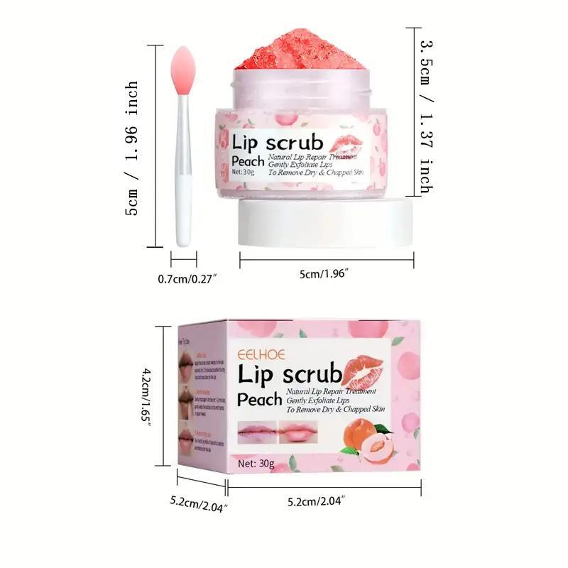 Peach Lip Scrub with Brush, Exfoliating Lip Scrub, Fade Lip Lines, Lip Care Product for Women & Girls, Skincare Products