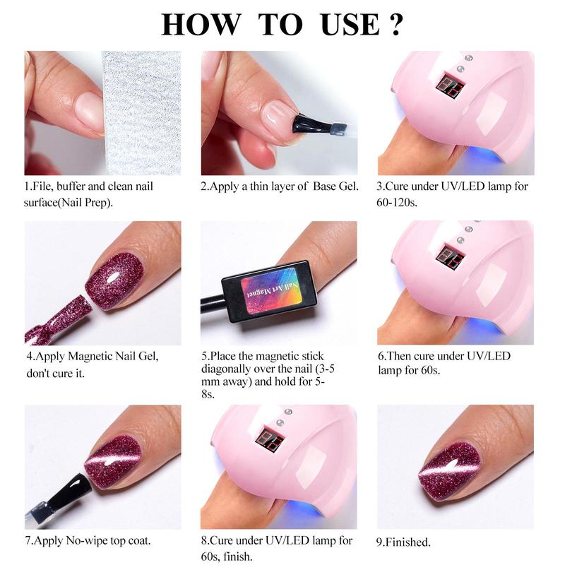 Cat Eye Gel Nail Polish Set, Including 7 Counts UV Gel with 1 Count Stick, Soak Off Nail Art Gel Varnish for Women & Girls