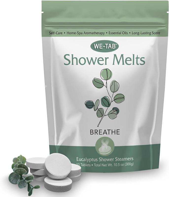 Shower Steamers 10-pk with Essential Oil Aromatherapy to Breathe Clear, Long Lasting Eucalyptus Scent, No Stain or Artificial Dye, for Relaxation, Stress & Sinus Relief and Self Care