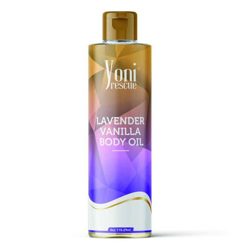 Lavender Vanilla Body Oil, 4oz, with Apricot, Jojoba, Avocado Oils & Vitamin E Oil, Daily Moisturizer, Fast-Absorbing, Nourishes and Hydrates Skin, Skin Repair, Body Care, Ideal for All Skin Types, Vanilla & Lavender Scented Fragrance by Yoni Rescue