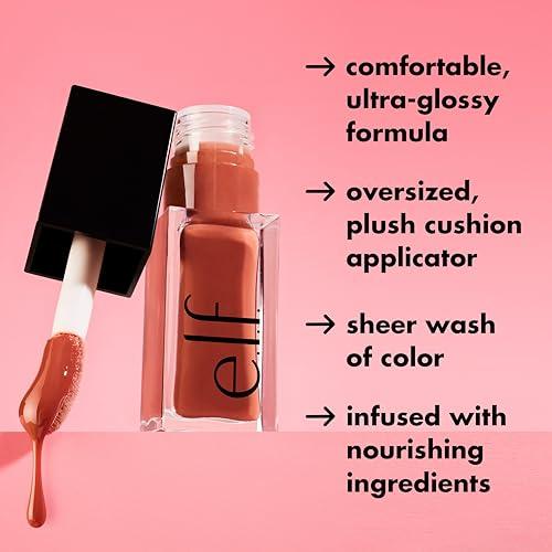 e.l.f. Glow Reviver Lip Oil, Nourishing Tinted Lip Oil For A High-shine Finish, Infused With Jojoba Oil, Vegan & Cruelty-free, Rose Envy Makeup Cosmetic Glossy Lipgloss Lipstick