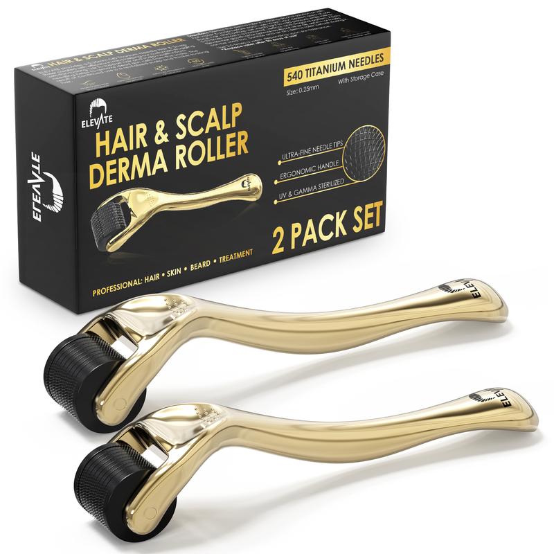 Elevate Derma Roller 0.25mm Luxury Gold Edition for Hair, Face, Skin, Beard Titanium Skincare Facial Comfort Serum Hair Kit Comes in Storage Case Pack