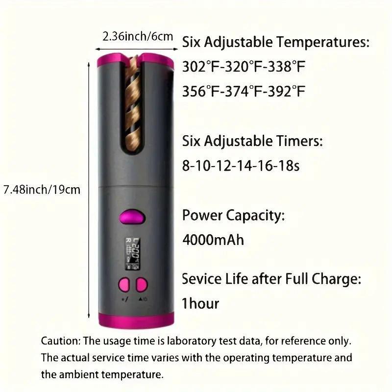 Automatic Curling Iron, 1 Box Cordless Hair Curler, Auto Hot Tools, 6 Temperature & Timer Settings, Portable Ceramic Travel Curling Wand