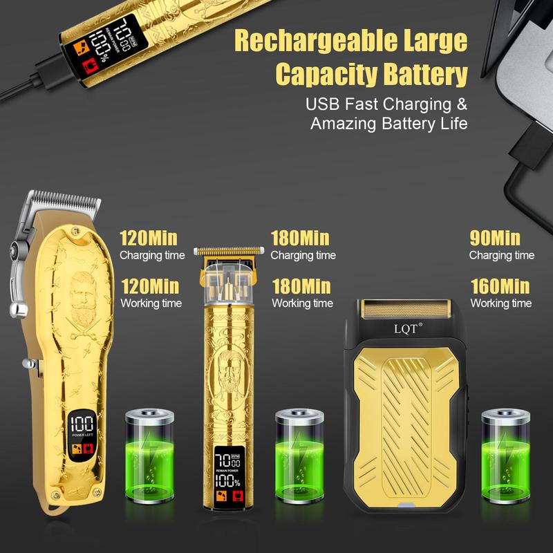 Professional Hair Clipper Set, 1 Set Rechargeable LCD Display Electric Hair Trimmer with Limited Comb & Charging Cable & Cleaning Brush & Gift Box Great for Men