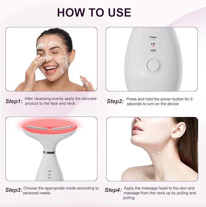 Facial and Neck Massager,7 Color LED Light Therapy for Face,Face Lift Device,Beauty Face Massager Tools for Skin Care Adjustable Comfort