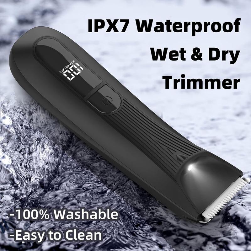 INVJOY Manscape Trimmer for Men, Christmas Gifts for Men,  IPX7 Waterproof Electric Hair Trimmer w Light & LED Display & Ceramic Blade -No Nicks, No Razor Burn Groin - Safe Smooth Quick Shaving, Body Shavers Groomer for Pubic Ball Groin w Recharge