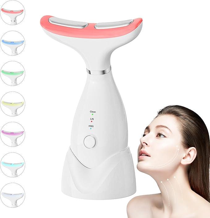 Facial and Neck Massager,7 Color LED Light Therapy for Face,Face Lift Device,Beauty Face Massager Tools for Skin Care Adjustable Comfort