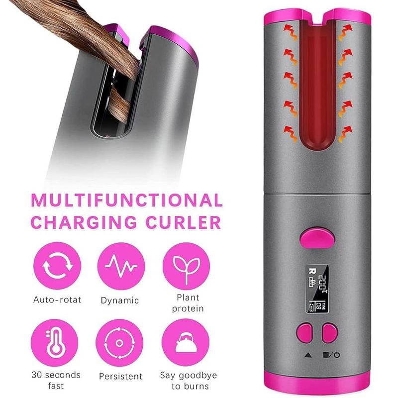 Automatic Curling Iron, 1 Box Cordless Hair Curler, Auto Hot Tools, 6 Temperature & Timer Settings, Portable Ceramic Travel Curling Wand