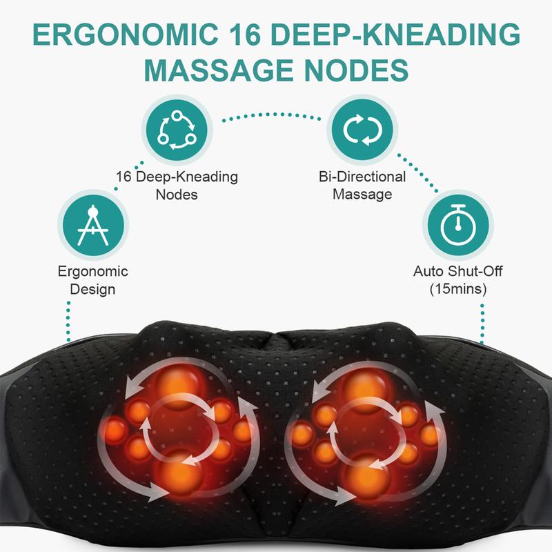 Nekteck Wireless Neck and Back Massager for Pain Relief Deep Tissue, Cordless Shiatsu Neck Massager with Heat, for Shoulder, Leg, Body Muscle