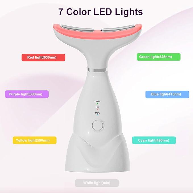 Facial and Neck Massager,7 Color LED Light Therapy for Face,Face Lift Device,Beauty Face Massager Tools for Skin Care Adjustable Comfort