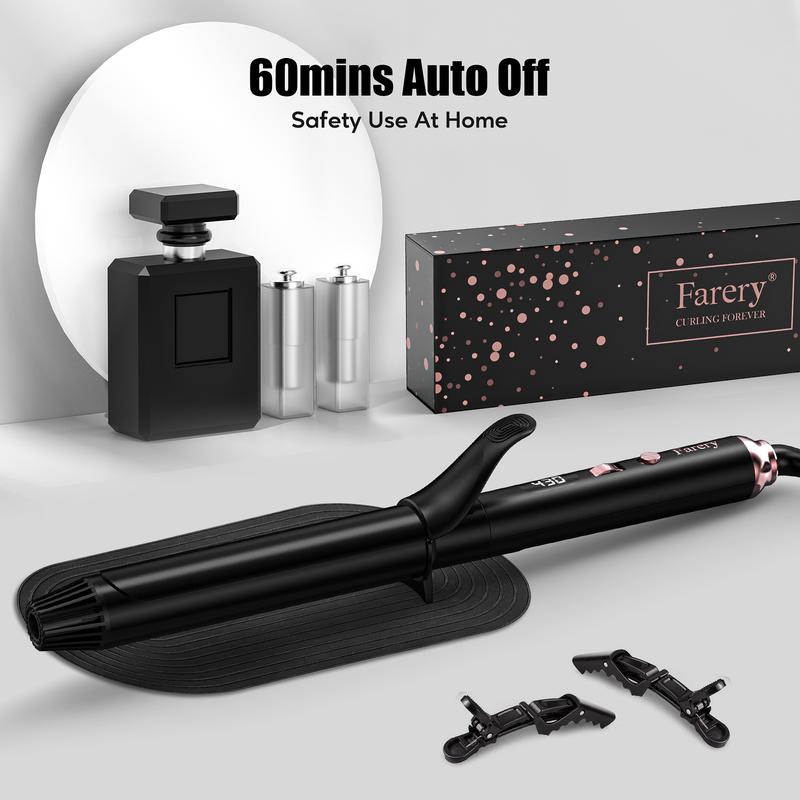 FARERY Long Barrel Curling Iron 1.25 inch, 11 Adjustable Temp, Include Clips & Silicone Pad