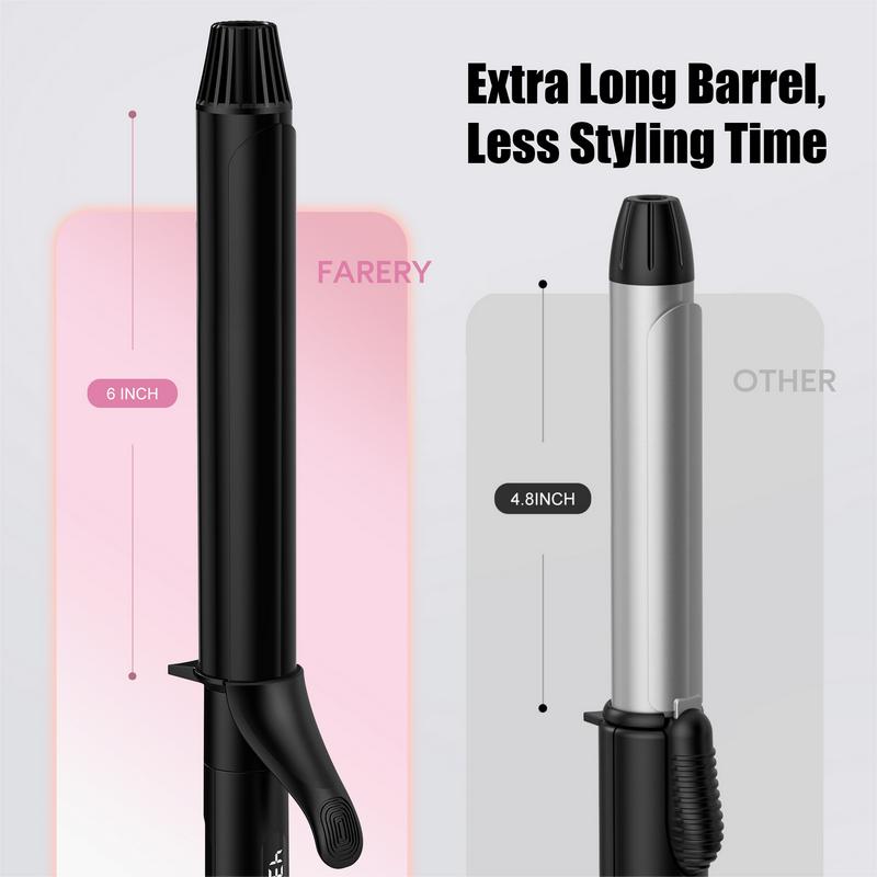 FARERY Long Barrel Curling Iron 1.25 inch, 11 Adjustable Temp, Include Clips & Silicone Pad