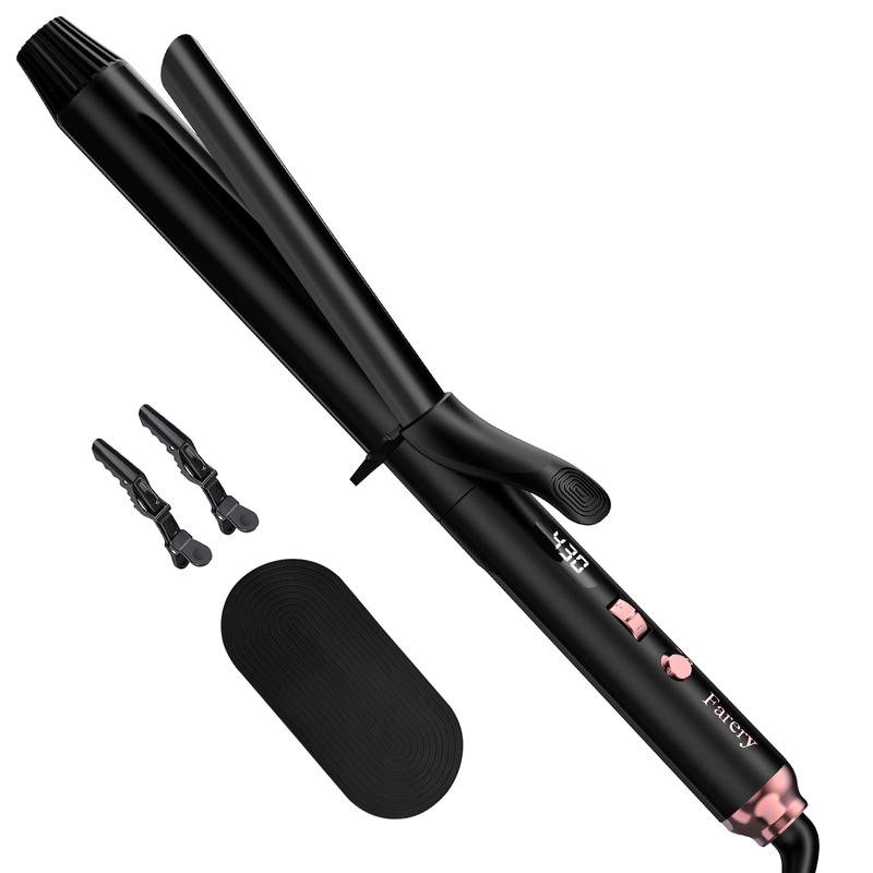 FARERY Long Barrel Curling Iron 1.25 inch, 11 Adjustable Temp, Include Clips & Silicone Pad