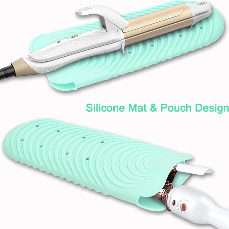 Heat Resistant Mat for Curling Iron, Flat Iron Silicone Mat Pouch for Hair Straightener, Portable Travel Curling Iron Holder for Crimping Iron, Curling Wand, Waving Iron and Hot Hair Styling Tools