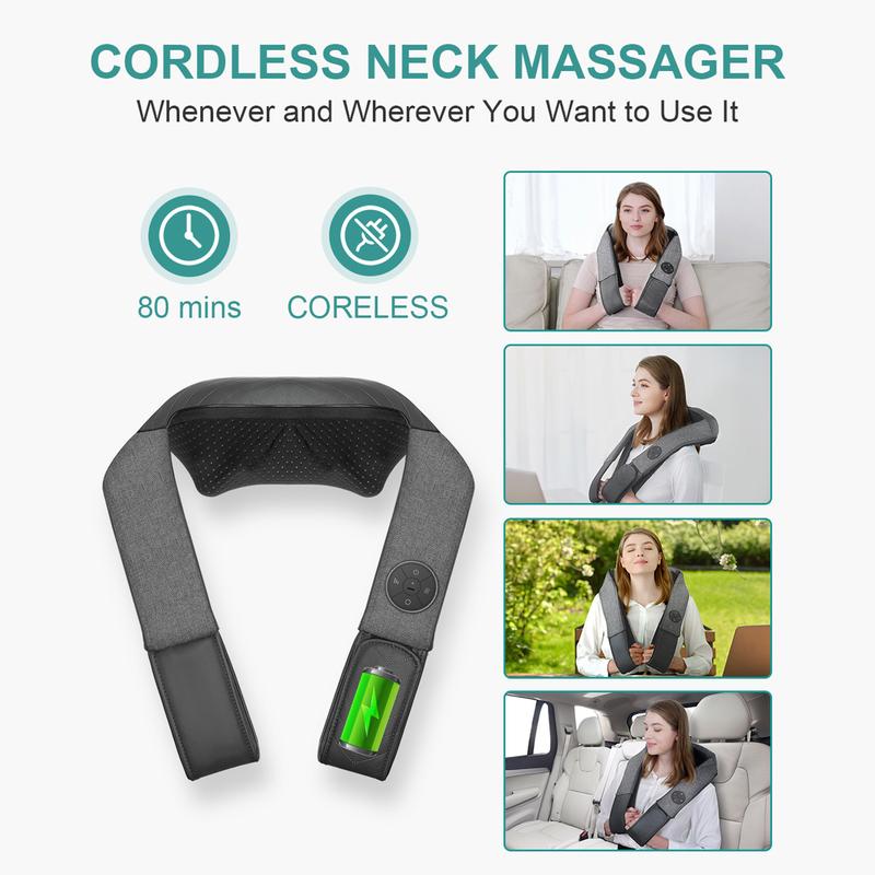 Nekteck Wireless Neck and Back Massager for Pain Relief Deep Tissue, Cordless Shiatsu Neck Massager with Heat, for Shoulder, Leg, Body Muscle