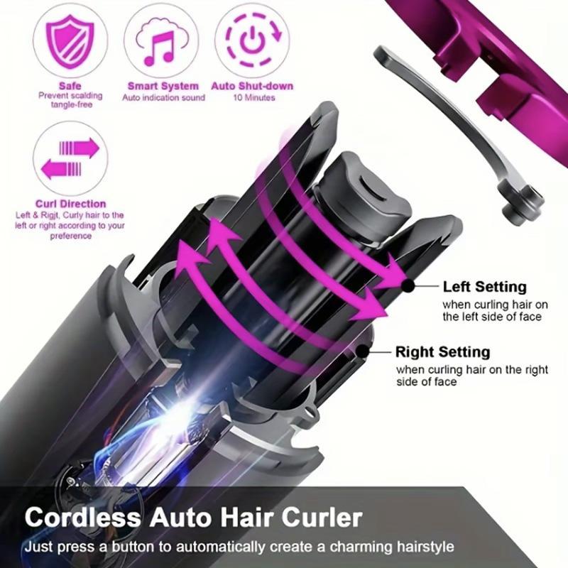 Automatic Curling Iron, 1 Box Cordless Hair Curler, Auto Hot Tools, 6 Temperature & Timer Settings, Portable Ceramic Travel Curling Wand