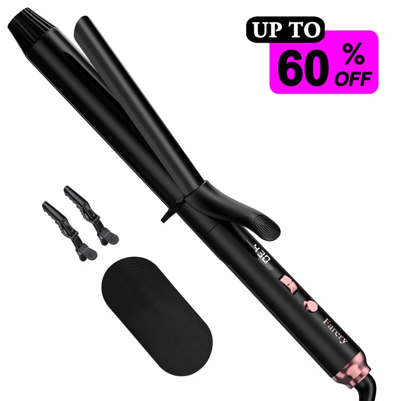 FARERY Long Barrel Curling Iron 1.25 inch, 11 Adjustable Temp, Include Clips & Silicone Pad