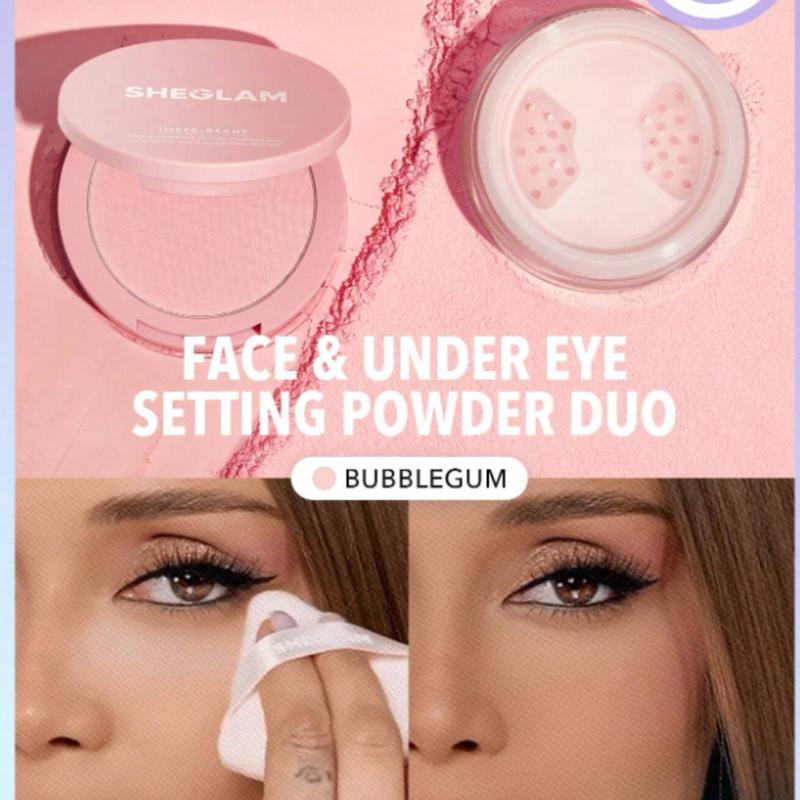 SHEGLAM Face & Under Eye Setting Powder Duo-Translucent 2 In 1 Brightening Loose Setting Powder Matte Pore-Less Waterproof Powder Face Makeup Black Friday Winter Powder Xmas Christmas Gift Winter