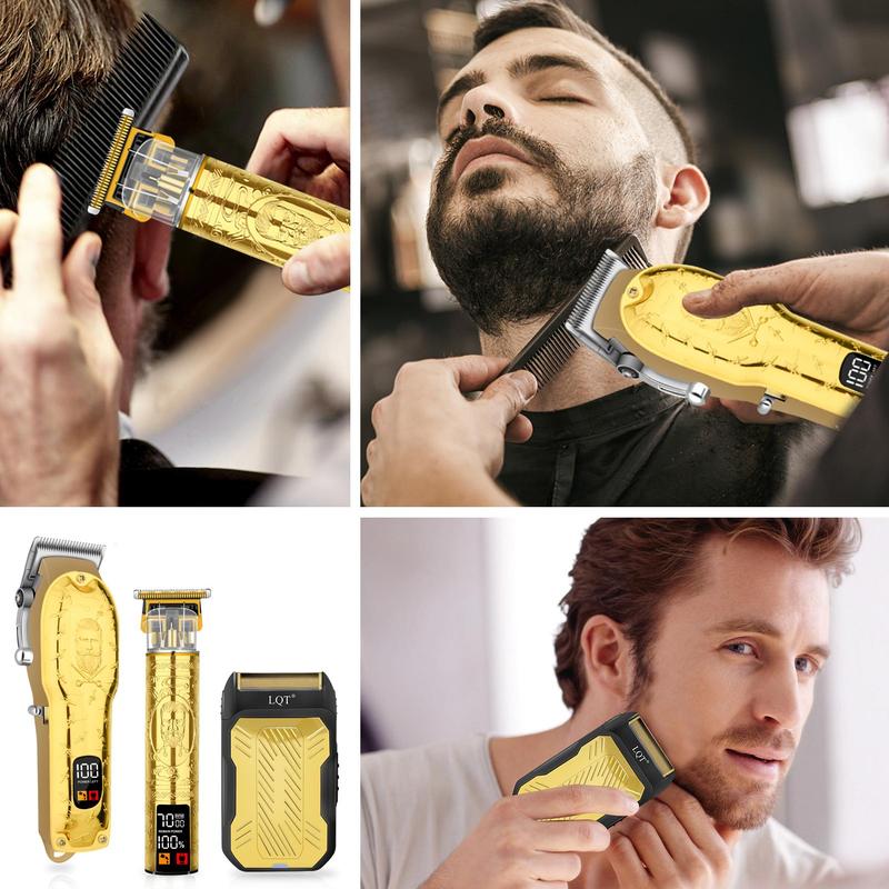 Professional Hair Clipper Set, 1 Set Rechargeable LCD Display Electric Hair Trimmer with Limited Comb & Charging Cable & Cleaning Brush & Gift Box Great for Men