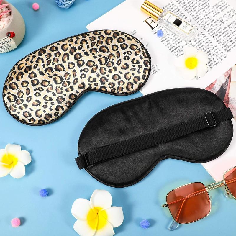 2 count Silk Sleeping Mask with Adjustable Strap-Silk Eye Mask Soft Eye Cover Blindfold Eyeshade with Leopard Print, for Blocking Out Lights Sweet Sleep Travel Relax, Nap, Meditation (Black)