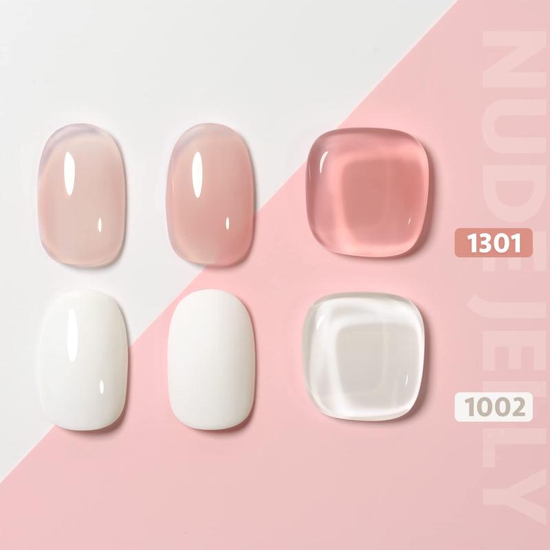 GAOY French Manicure Kit, Nail Stamper and 2Pcs Gel Nail Polish, Include Nude Jelly Pink White Colors for French Tip, UV Light Cure