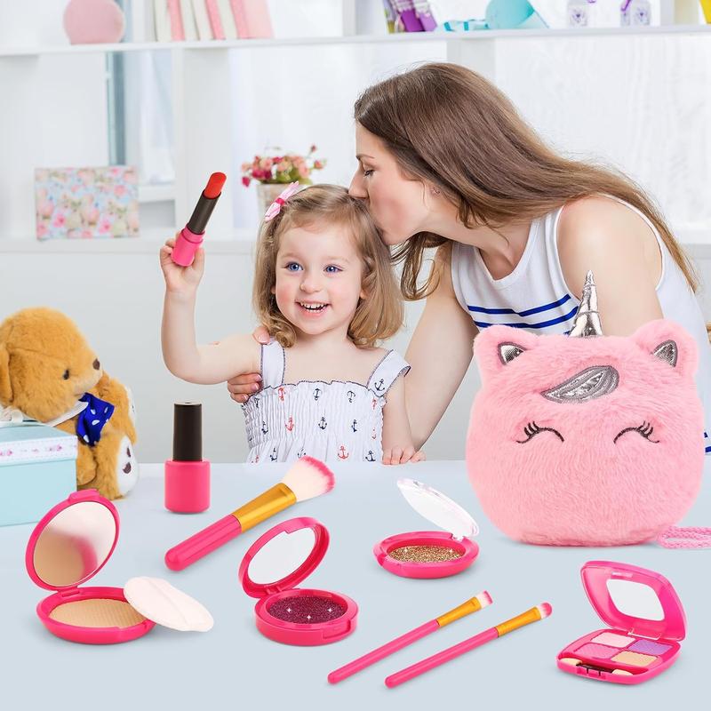 Christmas gift Pretend Makeup Kit for Girls – Unicorn Princess Purse Play Set, Toddler Toys & Gifts for Kids Ages 3-8, Fake Makeup